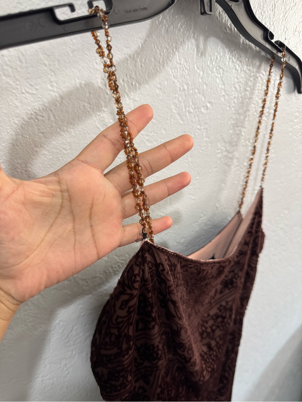 Vintage Y2K ECI New York Silk Blend Burnout Velvet Beaded Brown Whimsigoth Dress - Picture 4 of 8